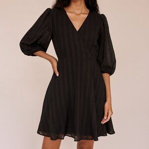 Ann Taylor Black Puff Sleeve Wrap Dress | Size 16